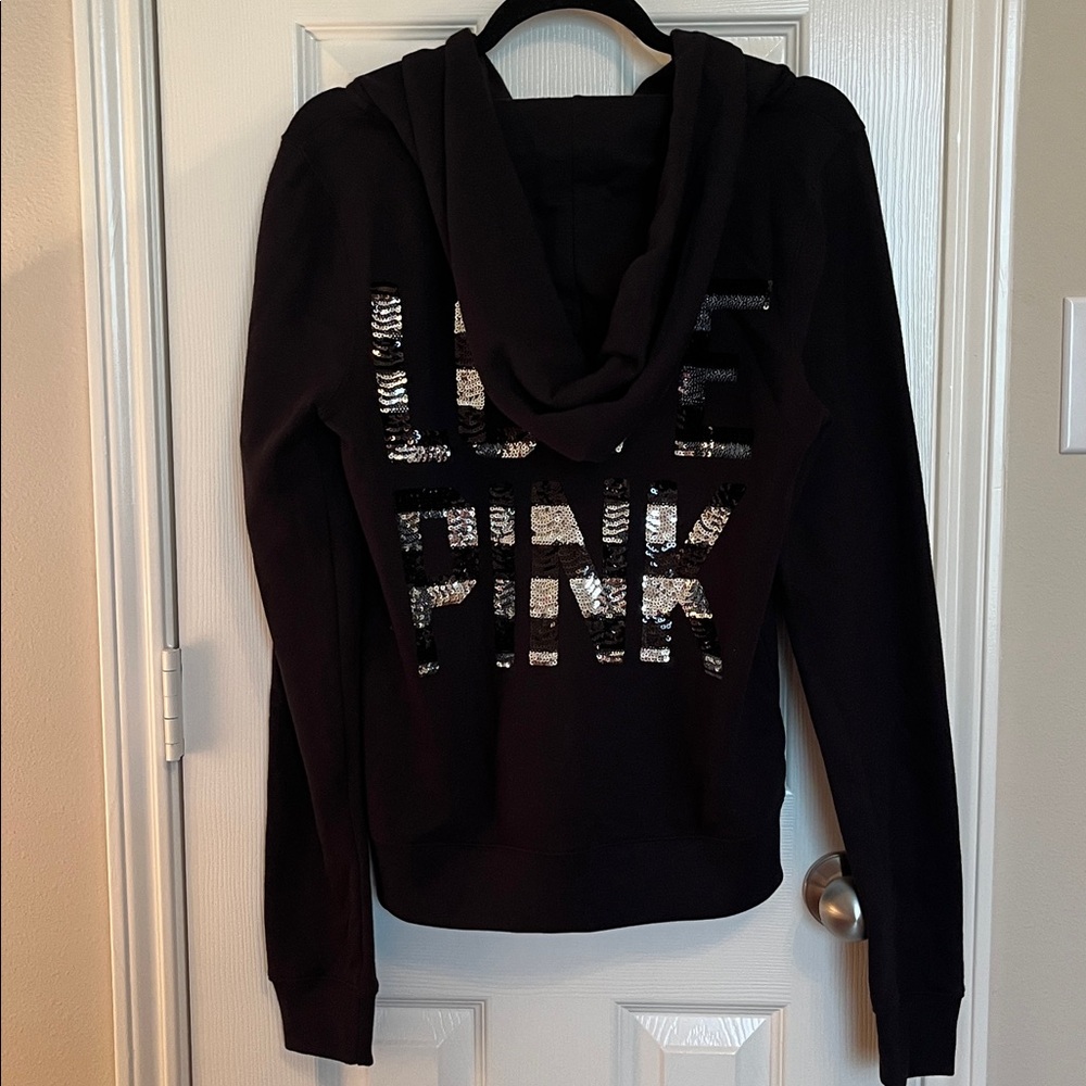 NWT PINK Victoria’s Secret Rare Sequin Zip Up Hoodie - Picture 3 of 11